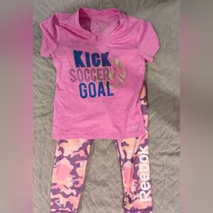 Size 4/5 DSG Pink Graphic Tee and Reebok Camouflage Leggings